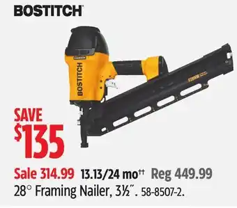 Canadian Tire Bostitch 28° Framing Nailer, 31⁄2˝ offer