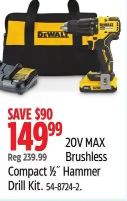 Canadian Tire DEWALT 20V MAX Brushless Compact 1⁄2˝ Hammer Drill Kit offer
