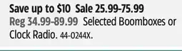Canadian Tire Selected Boomboxes or Clock Radio offer