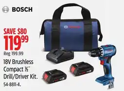 Canadian Tire Bosch 18V Brushless Compact 1⁄2˝ Drill/Driver Kit offer