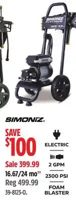 Canadian Tire SIMONIZ Platinum 2300 PSI 2.0 GPM Brushless Electric Pressure Washer offer