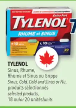 Familiprix TYLENOL Sinus, Rhume, Sinus, Cold, Cold and Sinus or Flu, selected products, 18or 20units offer