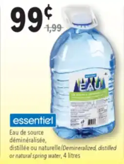 Familiprix Essentiel demineralized spring water 4L offer