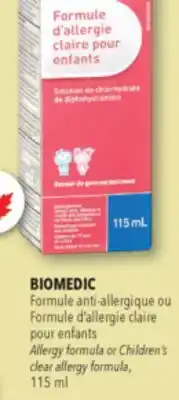 Familiprix BIOMEDIC Allergy formula or Children's clear allergy formula, 115 ml offer