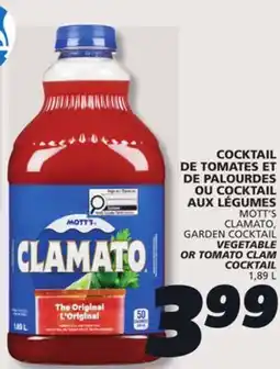 IGA MOTT'S CLAMATO, GARDEN COCKTAIL VEGETABLE OR TOMATO CLAM COCKTAIL offer