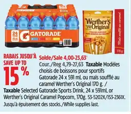 Canadian Tire Taxable Selected Gatorade Sports Drink, 24 x 591mL or Werther's Original Caramel Popcorn, 170g offer