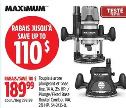 Canadian Tire Maximum Fixed Base Router Combo, 14A, 21⁄2 HP offer