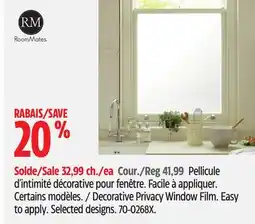 Canadian Tire RoomMates Decorative Privacy Window Film offer