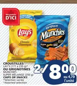 Marché Bonichoix LAY'S (177 to 235 g)* OR MUNCHIES SUPER MÉLANGE (250 g) CHIPS OR SNACKS offer