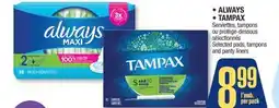 Jean Coutu ALWAYS, TAMPAX Selected pads, tampons and panty liners offer