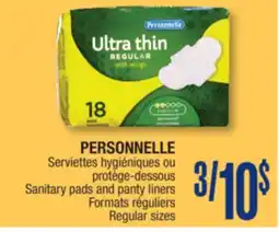 Jean Coutu PERSONNELLE Sanitary pads and panty liners Regular sizes offer