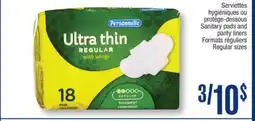 Jean Coutu Personelle Sanitary pads and panty liners offer