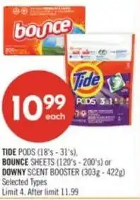 Shoppers Drug Mart Tide pods, bounce sheets or downy scent booster offer