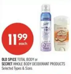 Shoppers Drug Mart Old spice total body or secret whole body deodorant products offer