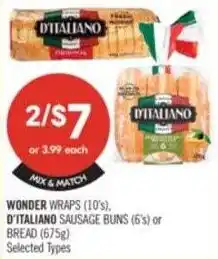 Shoppers Drug Mart Wonder wraps or d'italiano sausage buns offer