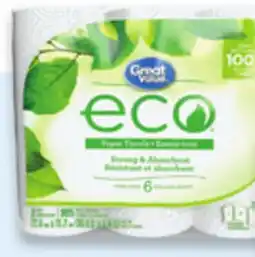 Walmart Great Value Eco bathroom tissue 12-packs or paper towels 6-pack offer