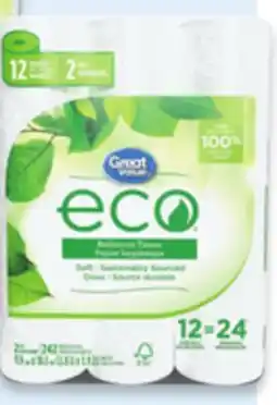 Walmart Great Value Eco bathroom tissue 12-pack or paper towels 6-pack offer