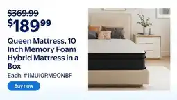 Walmart Queen Mattress, 10 Inch Memory Foam Hybrid Mattress in a Box offer