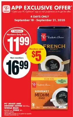 No Frills PC ROAST AND GROUND COFFEE, 800-930 G, WHOLE BEAN, 820/907 G OR PODS, 30' S offer