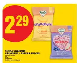 No Frills SIMPLY GOURMET CRUNCHERS OR PUFFIES SNACKS, 32 G offer