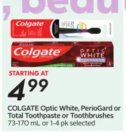Sobeys COLGATE Optic White, PerioGard or Total Toothpaste or Toothbrushes offer