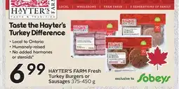 Sobeys HAYTER'S FARM Fresh Turkey Burgers or Sausages offer