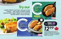Sobeys COMPLIMENTS Breaded or Battered Haddock, Pan Seared Haddock, Cod, Sole or Salmon Fillets offer