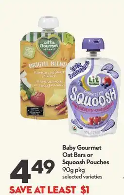 Longo's Baby Gourmet Oat Bars or Squoosh Pouches offer
