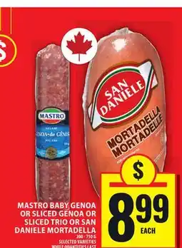 Food Basics MASTRO BABY GENOA OR SLICED GENOA OR SLICED TRIO OR SAN DANIELE MORTADELLA offer