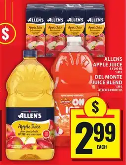 Food Basics ALLENS APPLE JUICE OR DEL MONTE JUICE BLEND offer