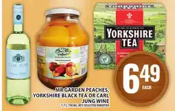Food Basics MR GARDEN PEACHES, YORKSHIRE BLACK TEA OR CARL JUNG WINE offer