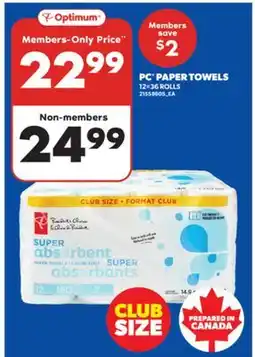 Real Canadian Superstore PC PAPER TOWELS, 12=36 ROLLS offer