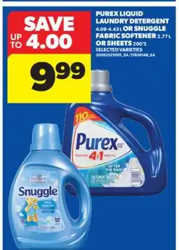 Real Canadian Superstore PUREX LIQUID LAUNDRY DETERGENT, 4.08-4.43 L OR SNUGGLE FABRIC SOFTENER, 2.77 L OR SHEETS, 200' S offer