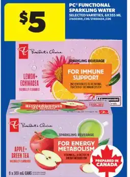 Real Canadian Superstore PC FUNCTIONAL SPARKLING WATER, 6X355 ML offer