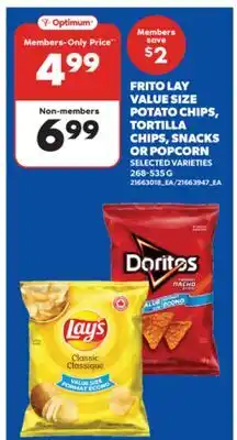 Real Canadian Superstore FRITO LAY VALUE SIZE POTATO CHIPS, TORTILLA CHIPS, SNACKS OR POPCORN, 268-535 G offer