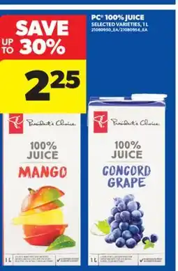 Real Canadian Superstore PC 100% JUICE, 1 L offer