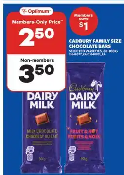 Real Canadian Superstore CADBURY FAMILY SIZE CHOCOLATE BARS, 80-100 G offer