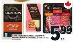 Metro FANTINO & MONDELLO ITALIAN DELI, BALDERSON OR PRESIDENT CHEDDAR OR CASTELLO SLICED CHEESE offer
