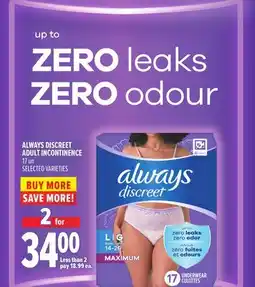 Metro ALWAYS DISCREET ADULT INCONTINENCE offer