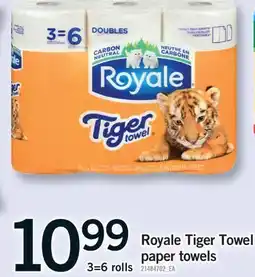 Fortinos ROYALE TIGER TOWEL PAPER TOWELS, 3=6 ROLLS offer
