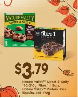 Fortinos NATURE VALLEY SWEET & SALTY, 192-210g, FIBRE 1 BARS, NATURE VALLEY PROTEIN BARS, BISCUITS, 125-190g offer