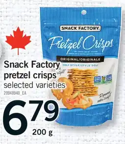 Fortinos SNACK FACTORY PRETZEL CRISPS, 200 G offer