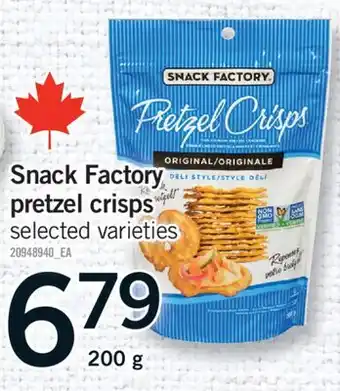 Fortinos SNACK FACTORY PRETZEL CRISPS, 200 G offer