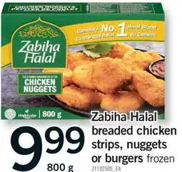 Fortinos ZABIHA HALAL BREADED CHICKEN STRIPS, NUGGETS OR BURGERS, 800 g offer
