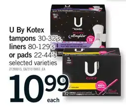 Fortinos U BY KOTEX TAMPONS, 30-32'S, LINERS, 80-129'S OR PADS, 22-44'S offer