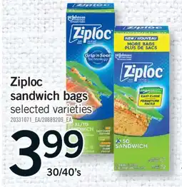 Fortinos ZIPLOC SANDWICH BAGS, 30/40's offer