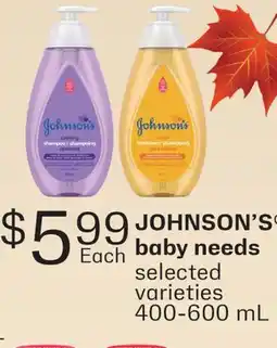 Fortinos JOHNSON'S BABY NEEDS, 400-600 mL offer