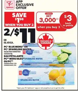 Independent Grocer PC BLUE MENU OR PC SPARKLING WATER, 12X355 ML offer