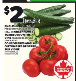 Independent Grocer ENGLISH CUCUMBERS OR GREENHOUSE TOMATOES ON THE VINE offer