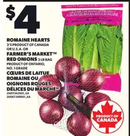 Independent Grocer ROMAINE HEARTS, 3'S OR FARMER'S MARKET RED ONIONS, 3 LB BAG offer